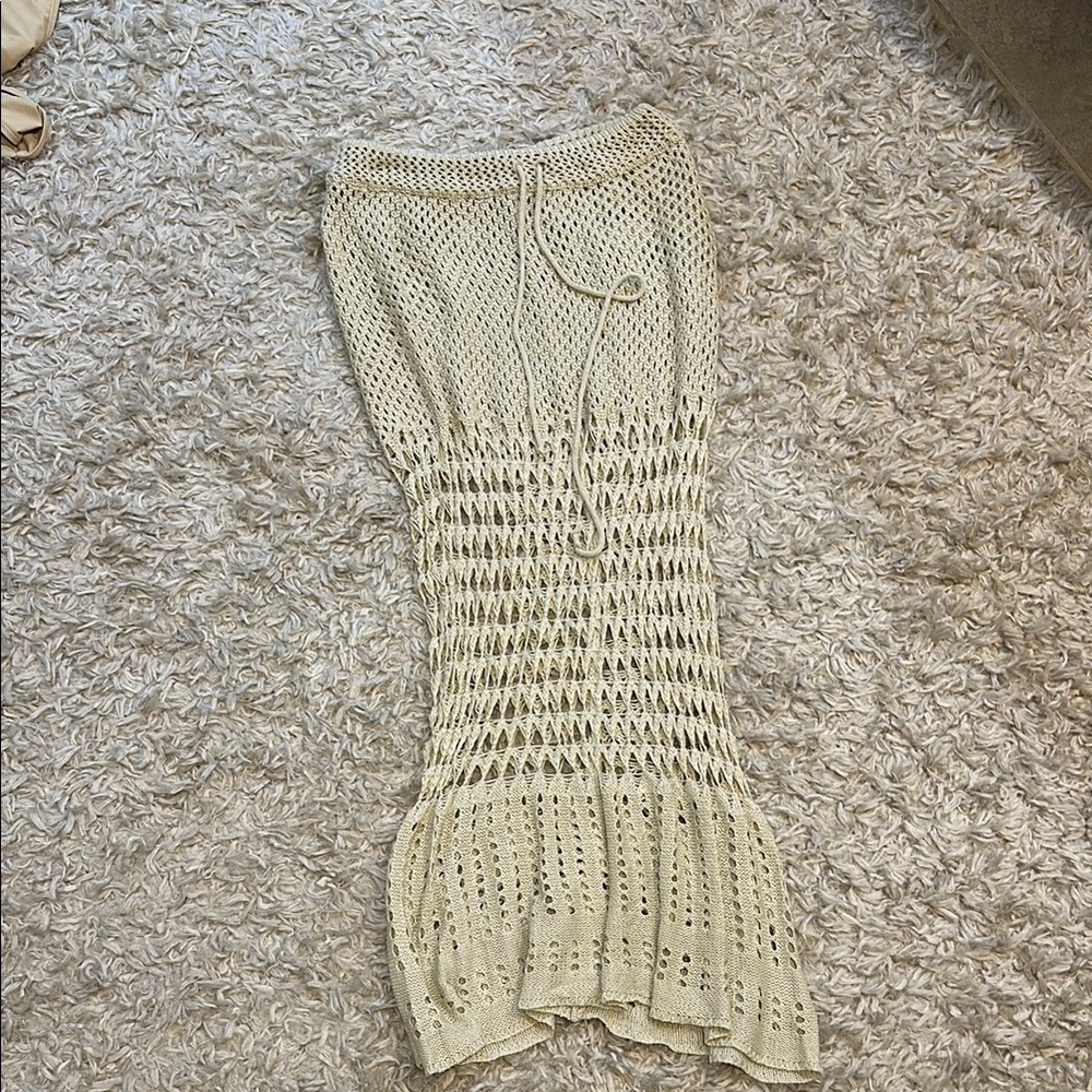 Knit Crochet Maxi Skirt in Cream